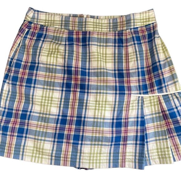 Peter Millar plaid cotton/spandex blend pleat front skort, size 8. - Picture 1 of 6